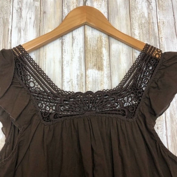 J Crew Brown Flutter Sleeved 100% Cotton Top Med - Picture 2 of 6